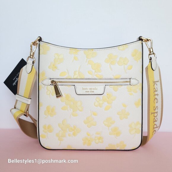 KATE SPADE Hudson Spring Pansies Messenger Crossbody Bag- Yuzu Jam multi⭐ - Picture 1 of 16